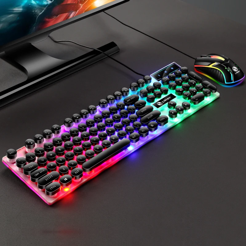 

Limei Gtx300 Keyboard and Mouse Set Punk Retro Keyboard Backlit Game USB Wired Suspension Keyboard and Mouse Set