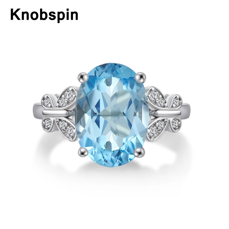 

Knobspin 100% 925 Стерлинговое Серебро 2021 роскошный синий овальным топазом с высоким содержанием углерода с бриллиантами для любимых женщин кольц...