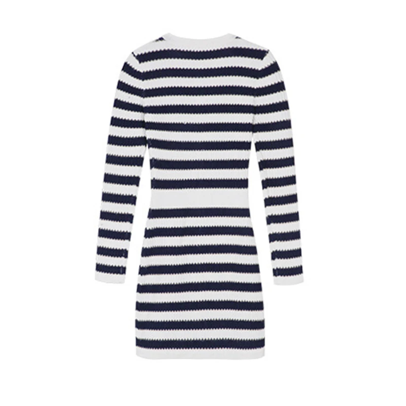 

TWOTWINSTYLE Striped Slim Dress For Women O Neck Long Sleeve Knitting Mini Hit Color Spring Dresses Female Fashion New Clothing