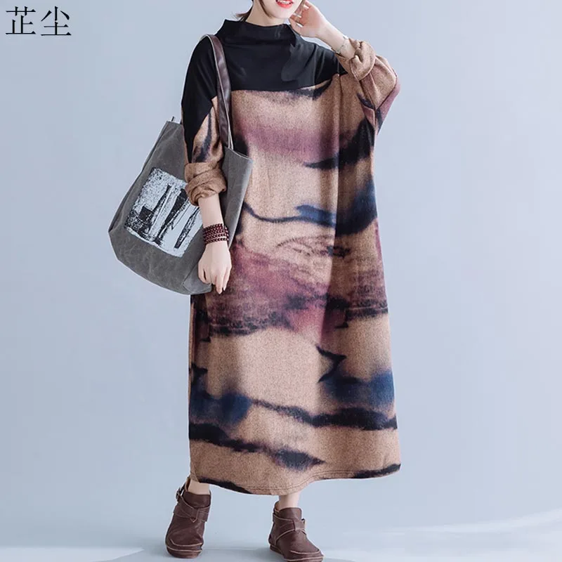 Женское трикотажное платье свободное Хлопковое макси в этническом стиле с