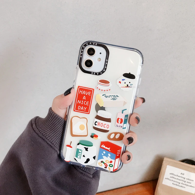 Korea Cake Food Drink Colorful Protector Phone Case for iPhone 11 Pro XS Max XR X 7 8 Plus Soft TPU Transparent Back Cover |