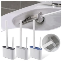 the new hanging tpr silicone toilet brush silicone wc flat head flexible soft bristles brush with quick drying holder set
