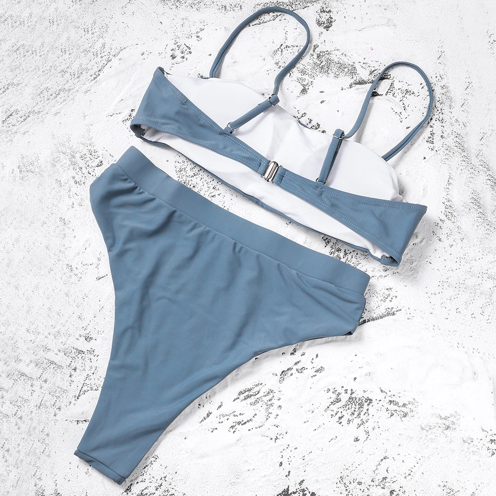 

Sexy Bikinis Solid Push Up Bikini 2021 Hot Sale Padded Bra Straps High Waist Swimsuit Female Swimwear Women Biquini
