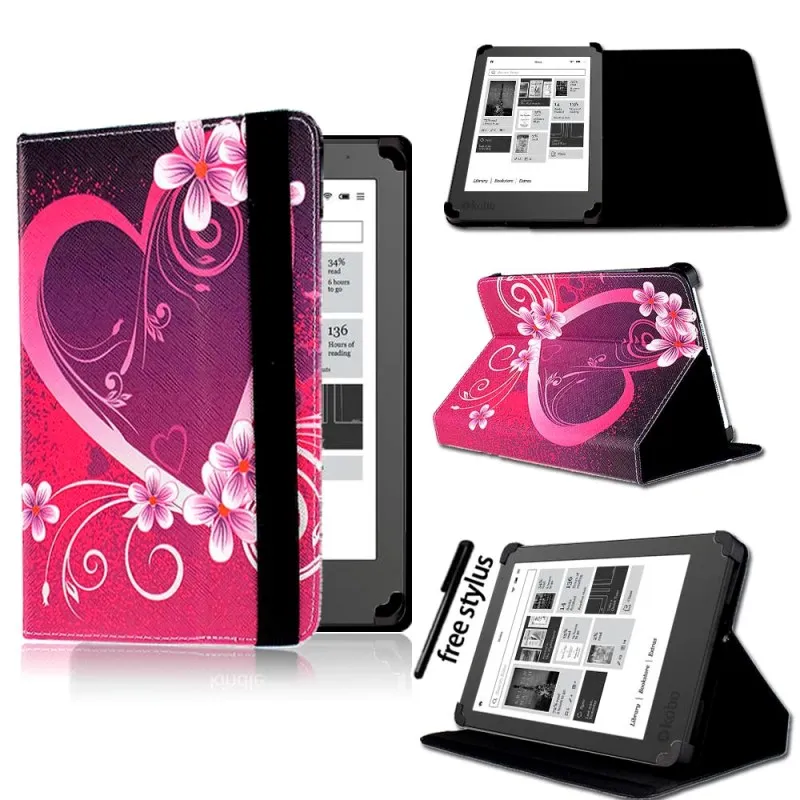 Love Heart KK&LL для 2013 Kobo Aura " /NEW Aura Edition 2 6" eReader планшет-Кожаная подставка для планшета Folio Smart Cover чехол+ стилус - Цвет: Love Heart