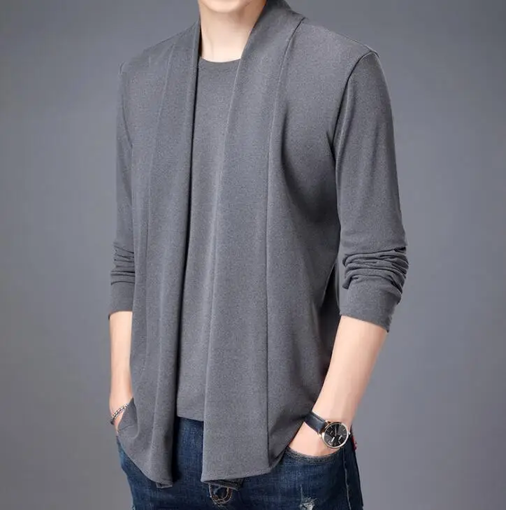 

2020 autumn solid color all-match casual fake two-piece jacket long-sleeved men's pullover sweater