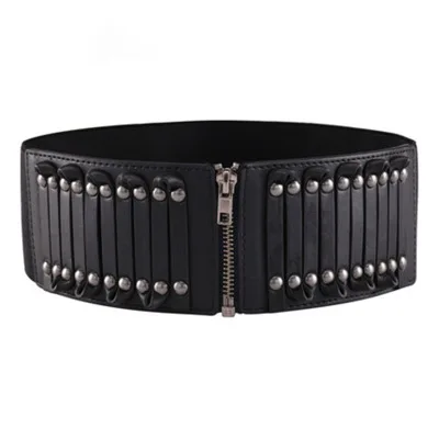 

Корсет в ретро стиле с заклепками, широкий пояс из искусственной кожи, пояс для похудения для женщин, эластичный пояс на молнии, декоративны...