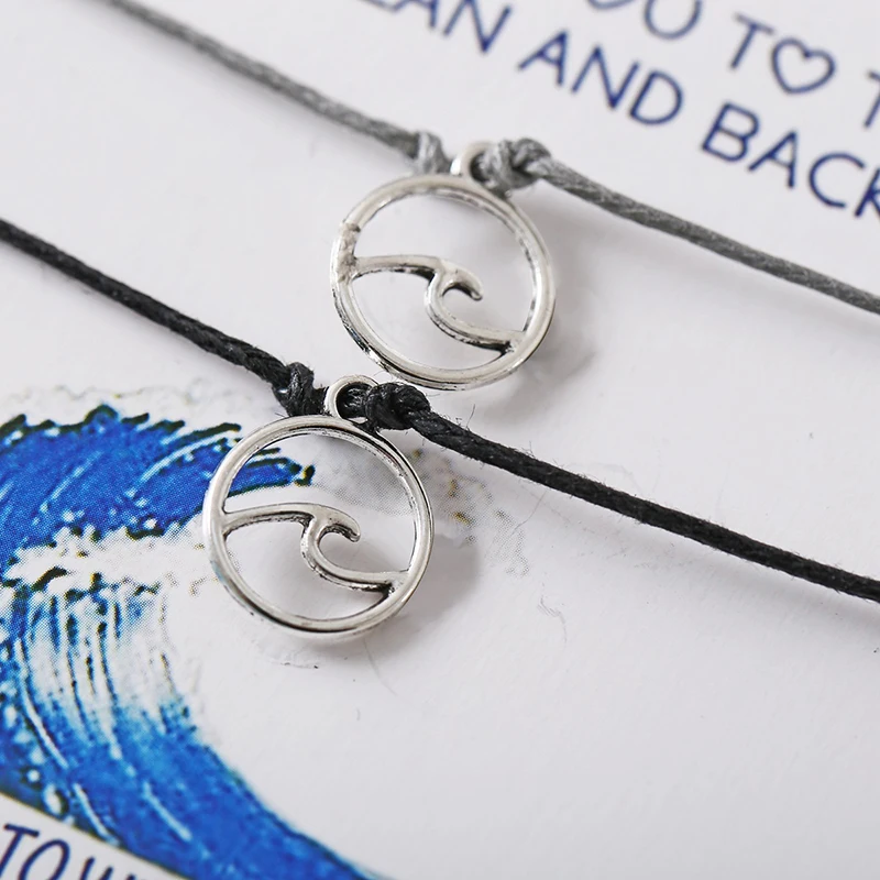 2 шт./лот Регулируемая веревочная цепочка браслет с морскими волнами для женщин и