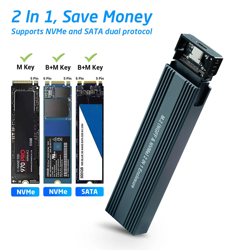 

SSD M2 NVME to USB 3.1 Case Adapter PCIE NGFF SATA Dual Protocol Enclosure Kit for 2230/2242/2260/2280 Case Accessory