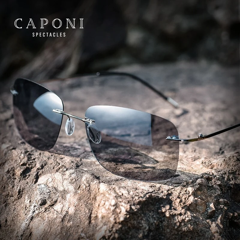 

CAPONI Квадратные Солнцезащитные очки для мужчин фотохромные поляризационные солнцезащитные очки без оправы классический дизайн высокое кач...