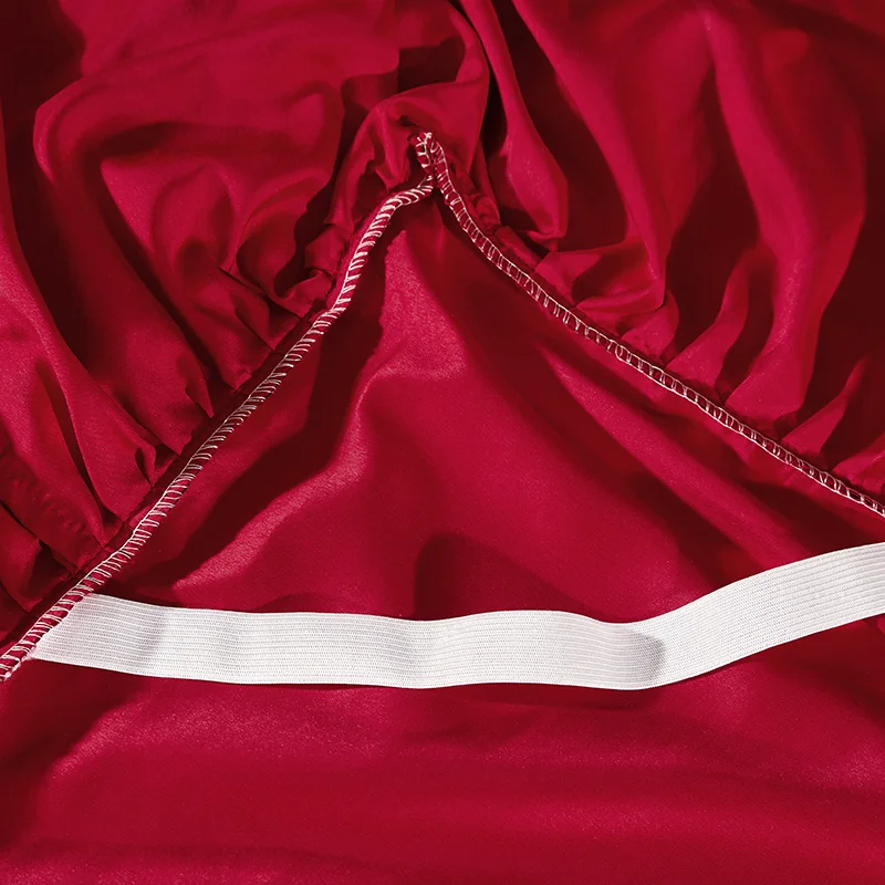 

High-end Wedding Red Lace Embroidery Jacquard Bedding Bedspread Mattress Cover Bed Skirt Sheet Pillowcases Home Textile