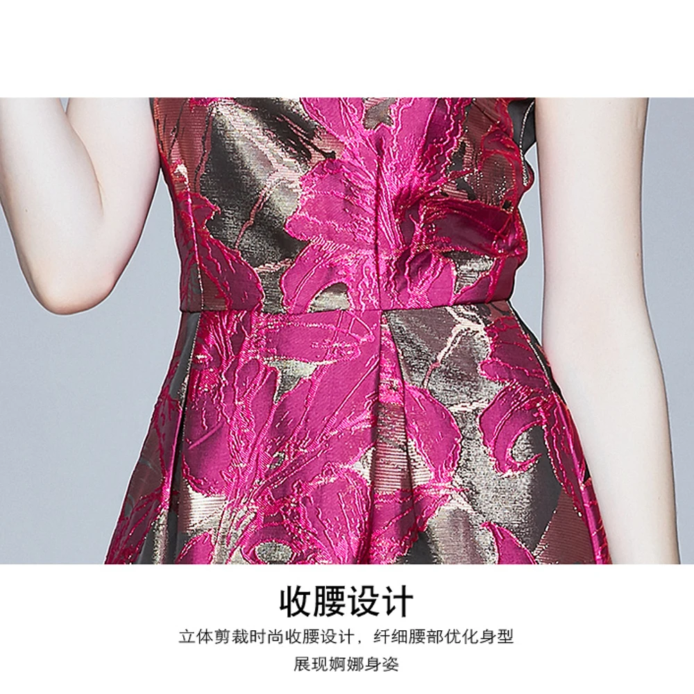 

Simgent Midi Dress 2020 Summer New Fashion Sleeveless A Line Elegant Jacquard Women Dress Vestidos SG0032611