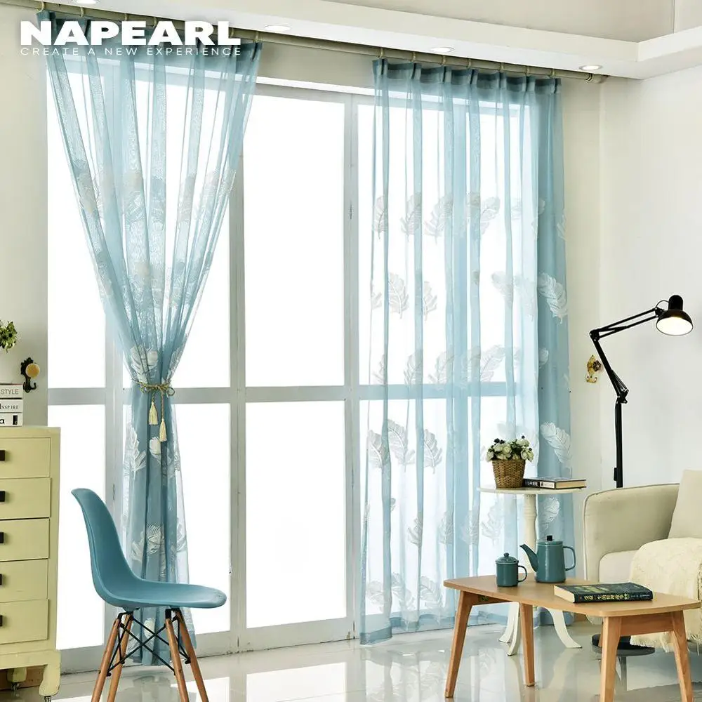 1 шт. тюлевые шторы с вышитыми перьями NAPEARL готовые портьеры для гостиной домашний