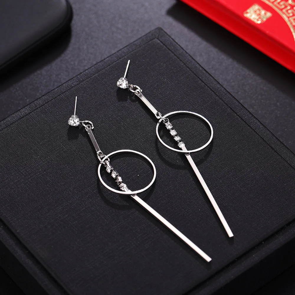 Новые Креативные Круглые Висячие длинные серьги HanCheng висячие со стразами для