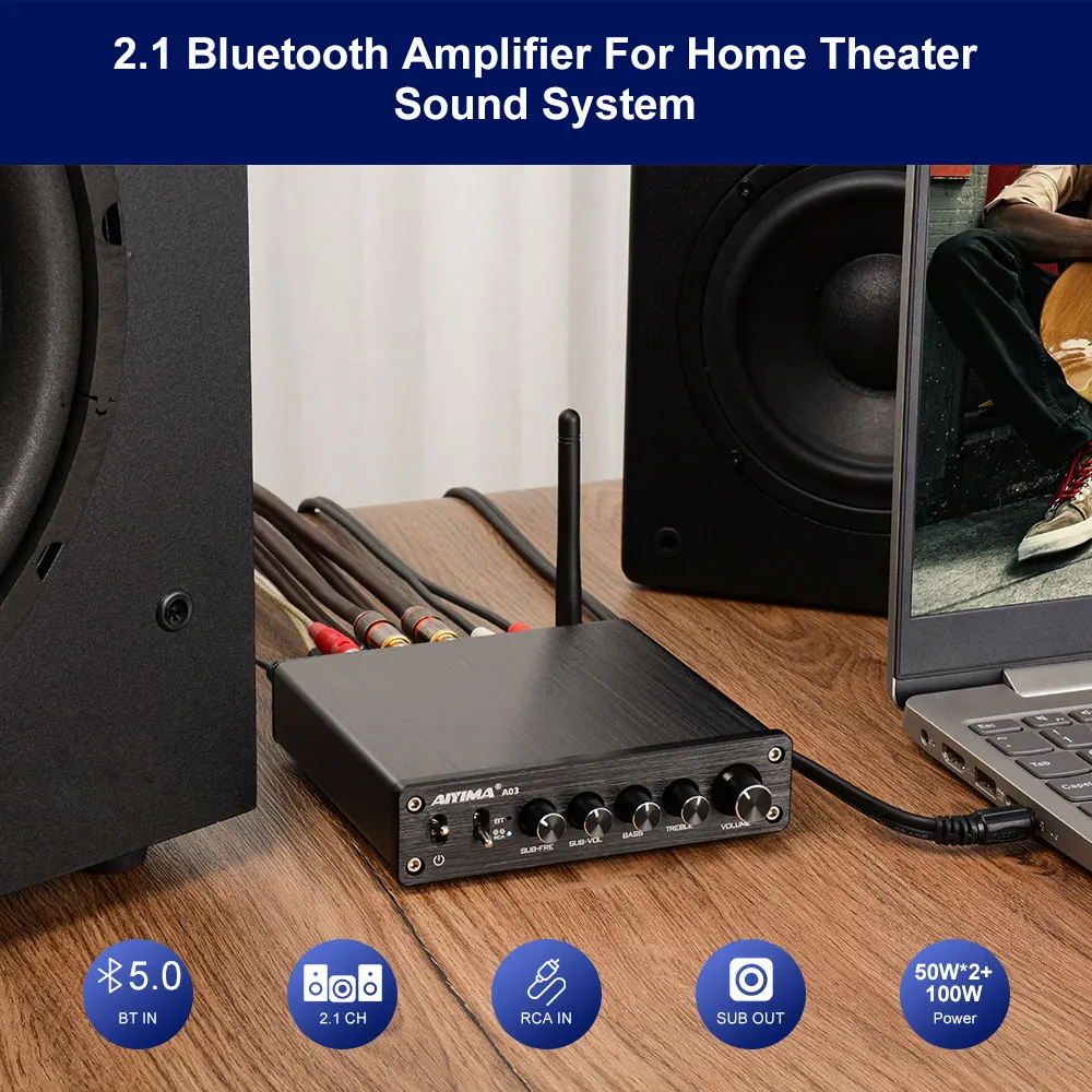Цифровой усилитель AIYIMA TPA3116 2 1 канала 50 Вт x + 100 высокая мощность Bluetooth сабвуфер Hi Fi