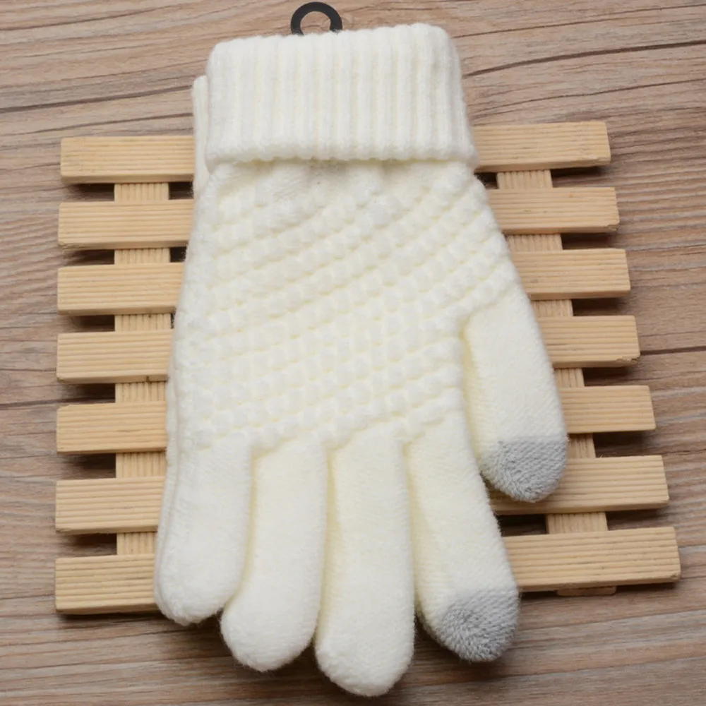 

Winter Thermal Gloves Screen Unisex White Black Color Knit Twist Wool Man Women Winter Keep Warm Mittens Gloves with Full FB
