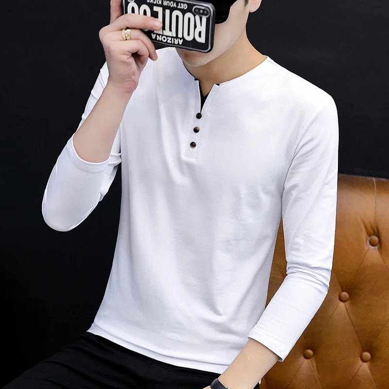 

Long-sleeved men's autumn cotton _ top casual all-match V-neck bottoming shirt youth trend top men