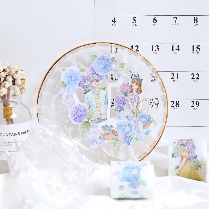 1 шт./партия клейкая лента из рисовой бумаги Dream Hydrangea Blueberry декоративная