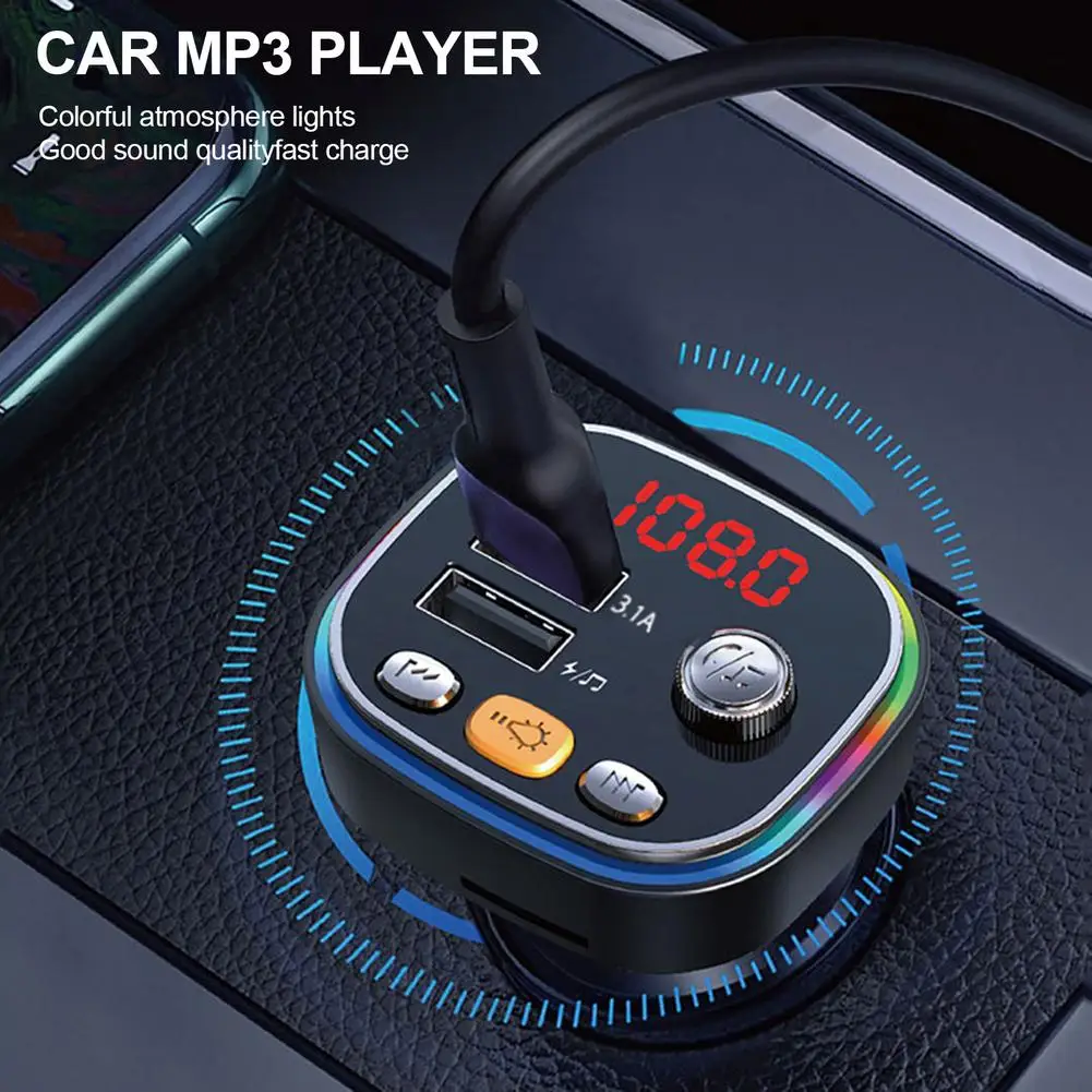 

Car Hands-free Wireless Blue-tooth FM Transmitter RGB LED Backlight Equipped Music Player Dual USB Car Charger Support SD U Disk