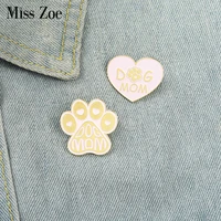 dog mom pink enamel pins custom love heart paw brooch lapel badge bag cartoon jewelry gift for friends