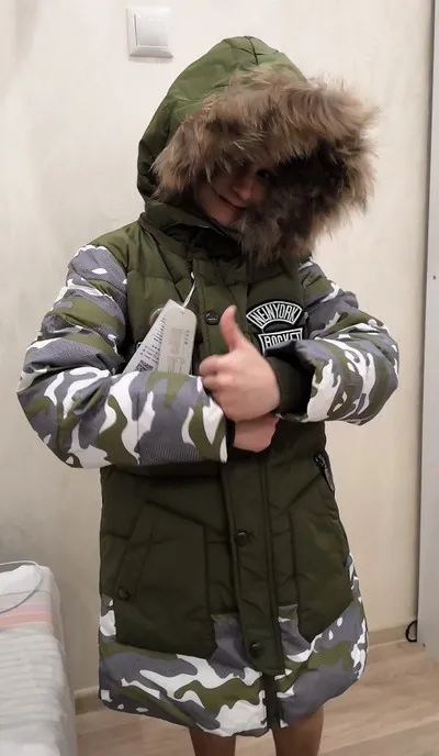 Зимняя куртка для детей пуховая с капюшоном и натуральным мехом мальчиков От 2 до