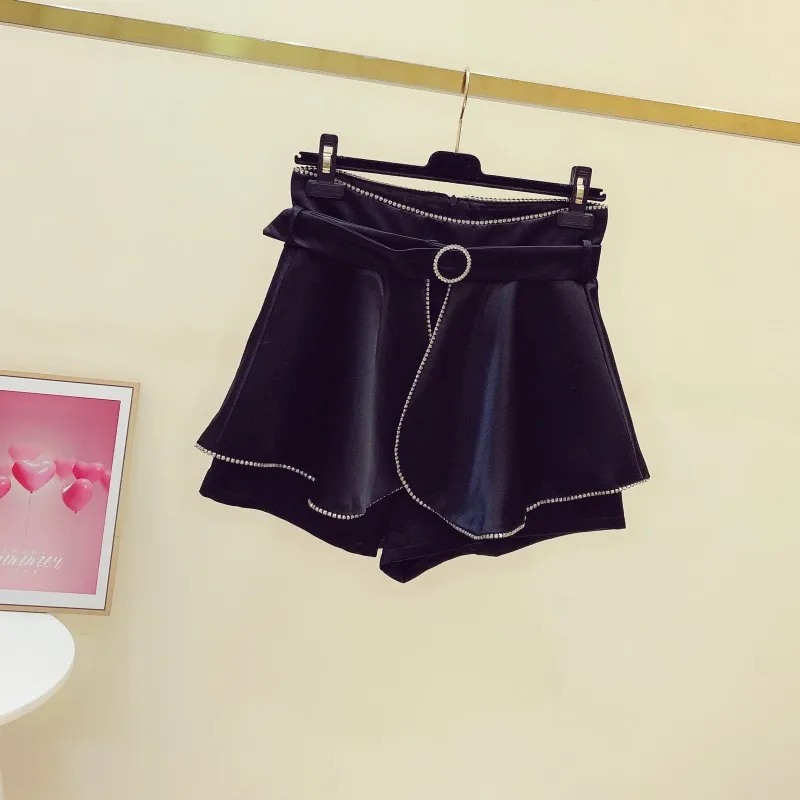 

Women Denim Shorts Crimping Fashion Mid Waist Slim Summer Jeans Shorts Feminino Black