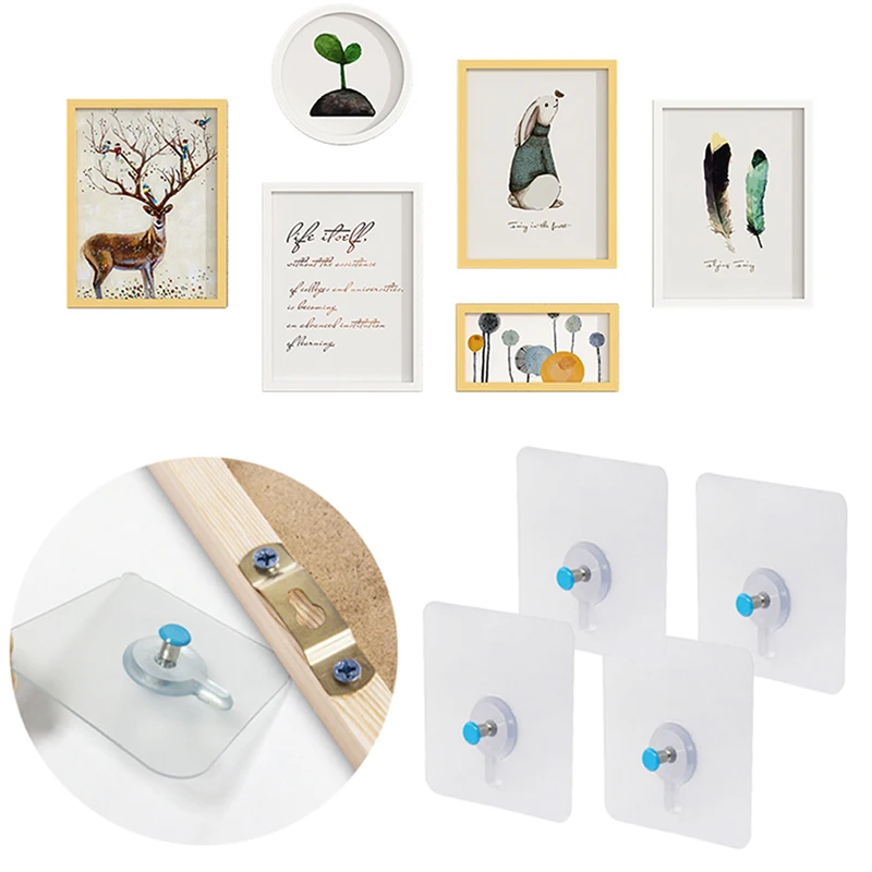 

4Pcs Decorative Photo Frame Hanging Hook Wall Strong Suction Cup Sticking Hooks Home Holder Tool Decoration