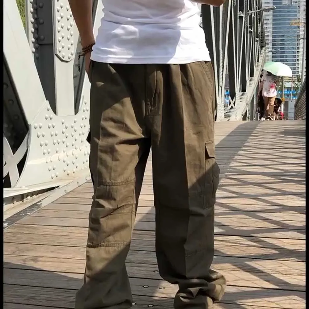 

Trendy Loose Baggy Cargo Pants Men Casual Hiphop Harem Cotton Straight Trousers Wide Leg Plus Size Streetwear Clothing