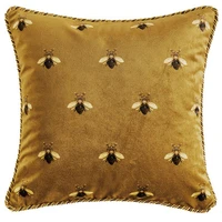 2022 cushion cover decorative pillow case european luxury art gold yellow bee print velvet soft coussin sofa chair cushion