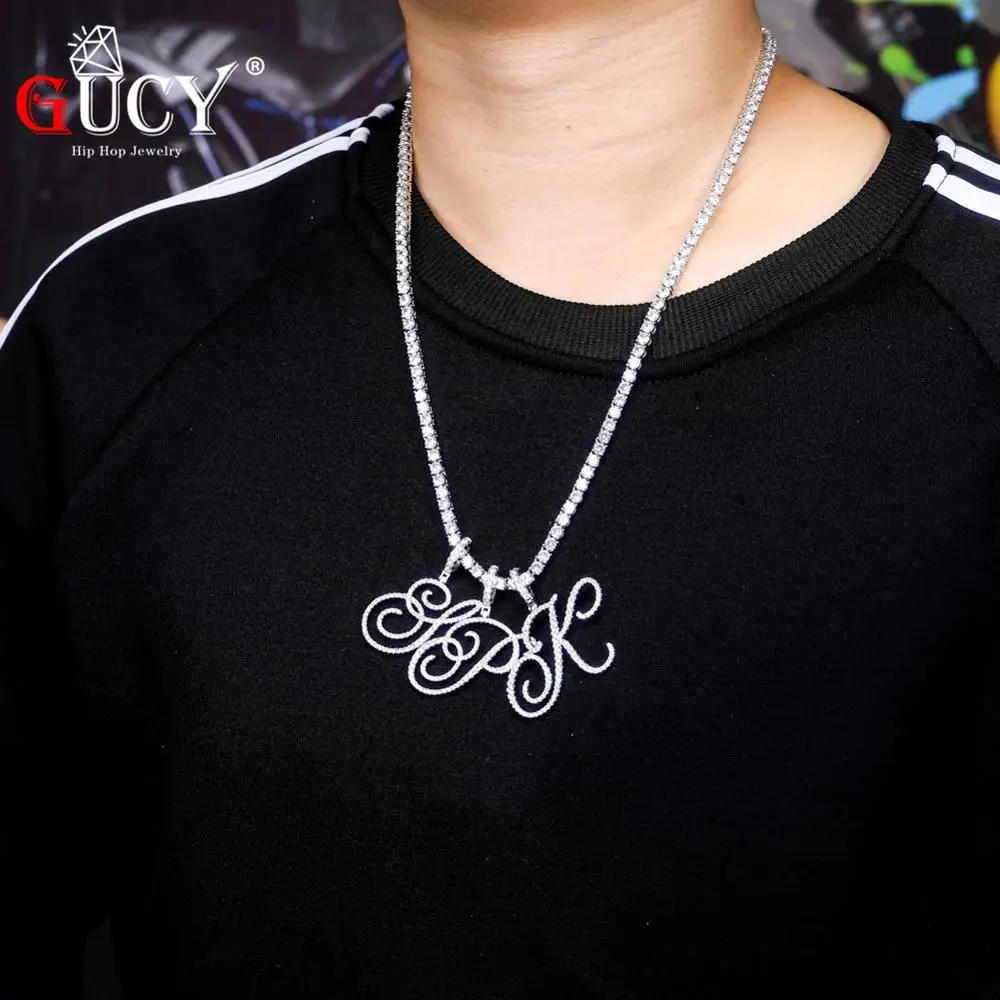 GUCY New A-Z Custom Name Cursive Letters Pendant With 4mm Tennis Chain Necklace Gold Silver Color Women/Men's Hip Hop Jewelry |