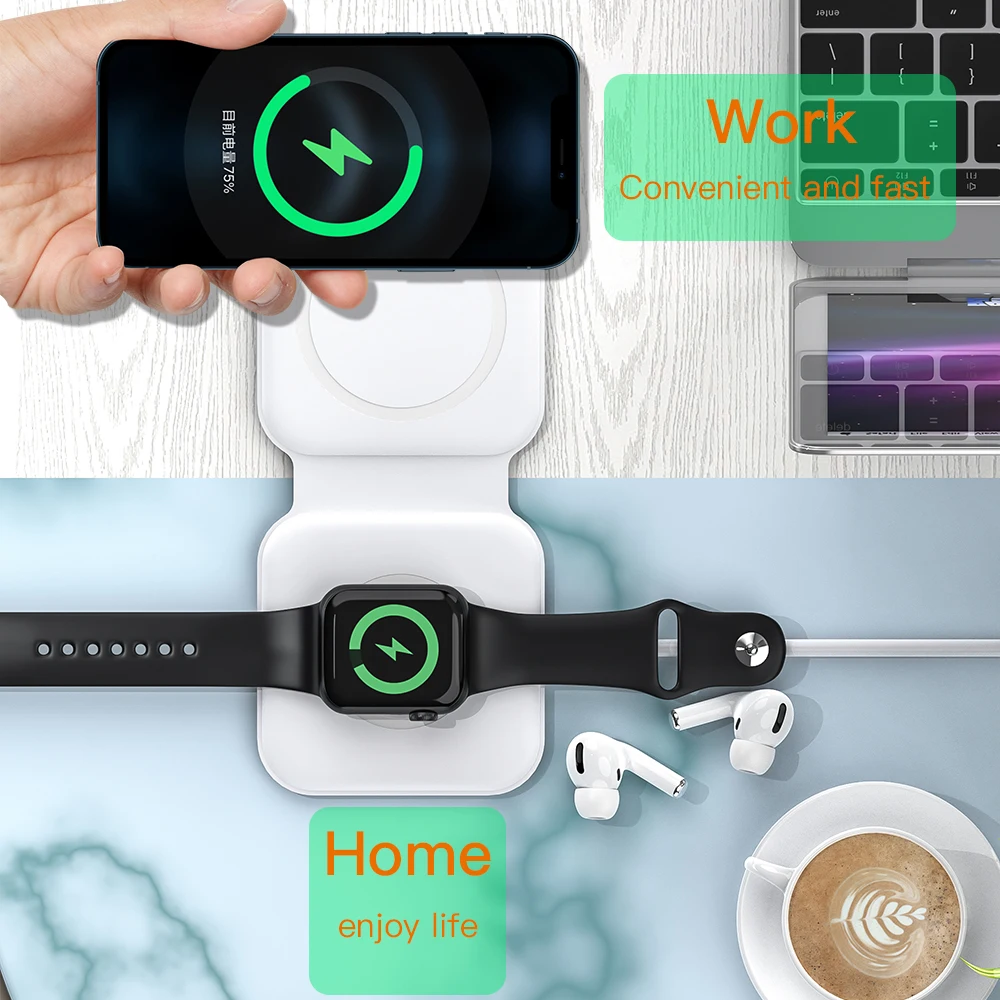 

KEYSION Magsafe Wireless Charger Folding Magnetic Dual-Charge For iPhone 12 Pro Max Magsafe Quick Charger for Apple Watch 6 5 4