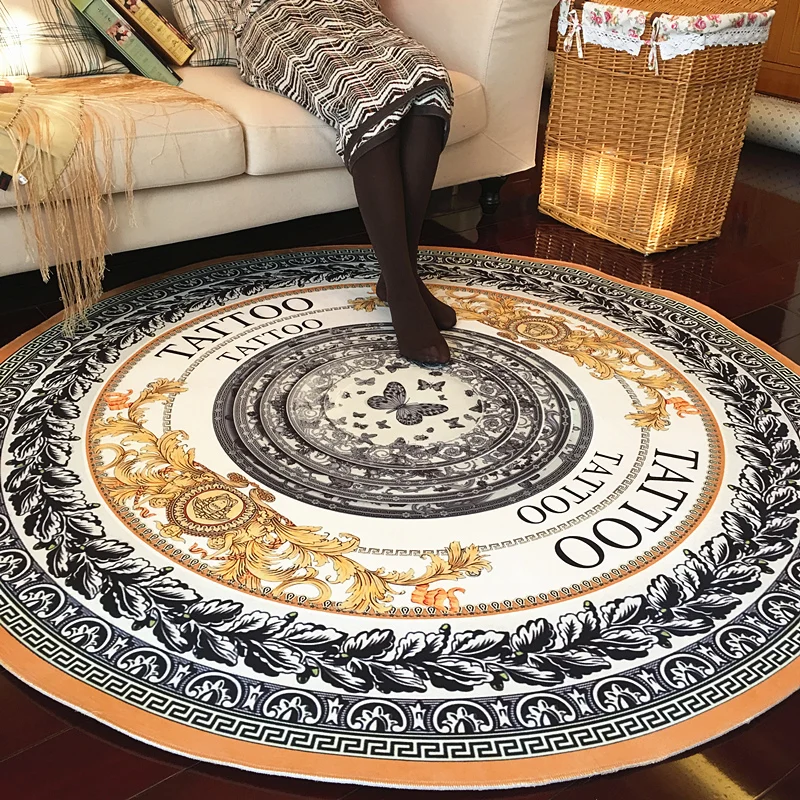 

European Retro Fashion Round Carpets Sitting Room Bedroom Tea Table Rugs Yoga Anti-skid Mats Carpet Livingroom