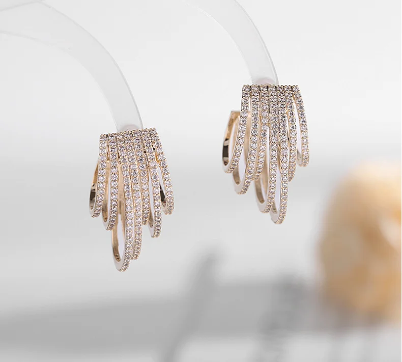 

Exaggerated fashion micro-inlaid zircon black copper earrings wholesale