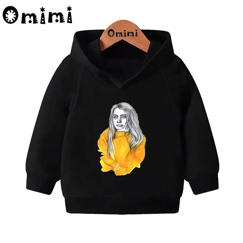 Детские толстовки Billie Eilish в стиле хип-хоп; Детские повседневные толстовки с капюшоном; пуловер для малышей; топы для девочек и мальчиков; осенняя одежда; KMT4545