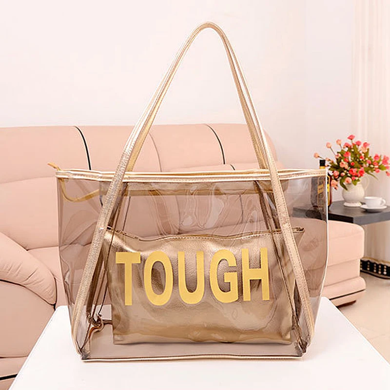 Прозрачная пляжная сумка 2020 большая женская Желейная с большой ручкой сверху