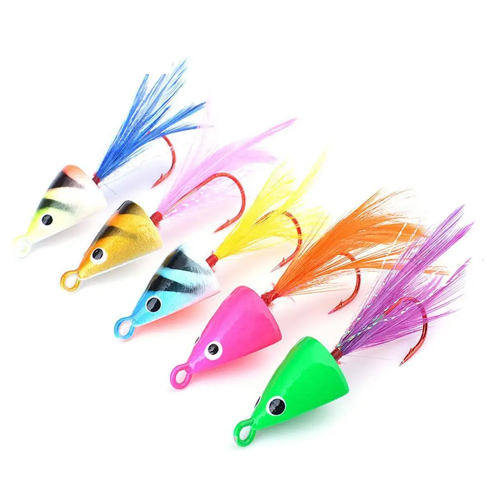 

5pcs Fishing Lure 5-11g with Carbon Steel Hook Multicolor Ice Fishing Baits With Feather For Fish Bass Fishing Tackle Bait New