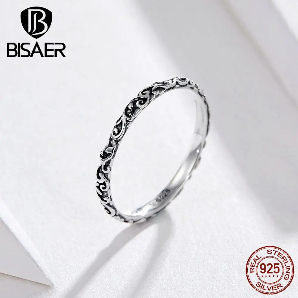 BISAER, вечная элегантность, 925 пробы, Серебряное Ретро цветочное Винтажное кольцо для женщин, вечерние, обручальное кольцо, ювелирное изделие, опт, HSR513