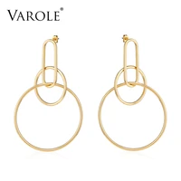 varole big round geometry earrings gold color stainless steel long drop earrings for women earings jewelry gift