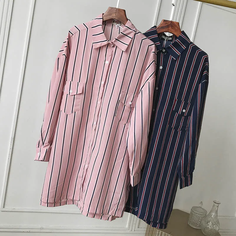 Женская Длинная блузка в Вертикальную Полоску женская рубашка топы|Блузки| |