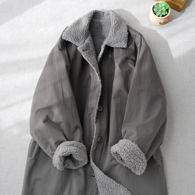 

Autumn Winter Women All-match Loose Japanese Style Vintage Comfortable Cotton Imitated Lamb Fur Jacket