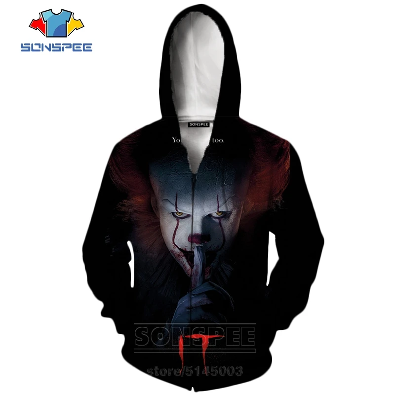 13 It Chapter две молнии толстовки Новые мужские и женские Pennywise клоун Толстовка 3D принт фильм ужасов с длинным рукавом Мода Топ пальто C063-3 - Цвет: 13