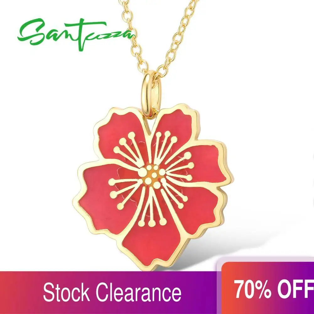 Женское колье с розовым цветком SANTUZZA ручной работы эмалью вечерние ювелирные