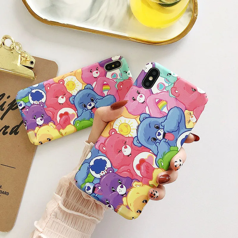 Cute Colorful Cartoon Bear Scrub Phone Case for iPhone 6 6s 7 8 Plus X Xs XR Max Hard PC Back Cover |