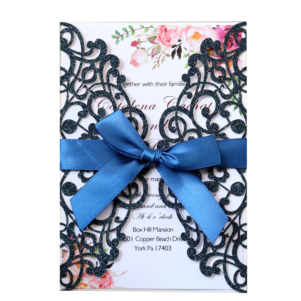 100 шт. блестящие свадебные пригласительные открытки с лентой и конвертами