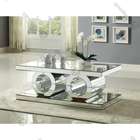 wholesale modern glass furniture modern furniture white glass mirrored 2 layer tea coffee table for home