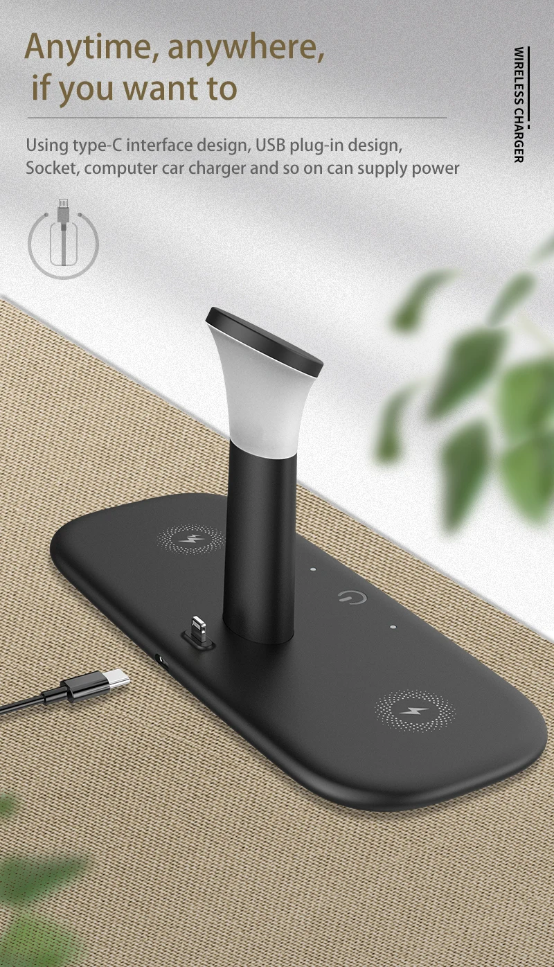 Carregador sem Fio para Iphone 5 em 1 com Lâmpada de Luz Rápido xr x 8 Apple Assista Estação Carregamento Doca Airpods Pro Iver 15w qi 12 11 9 Carregadores sem Fio