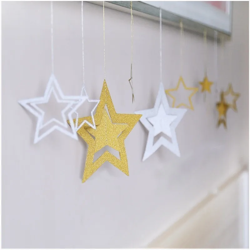

7pcsGlitter Gold Hollow Star set Pendant Christmas Decorations Tree Ornament Xmas Party Supplies Home New Year Birthday Wedding