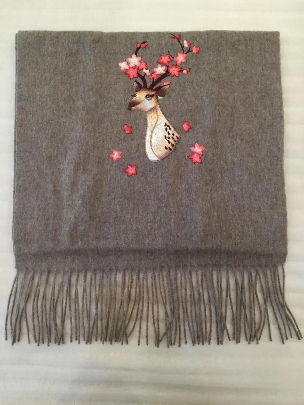 Китайская вышивка олень Кашемировый Шарф Шаль Обертывание 35 см x 185 уникальный