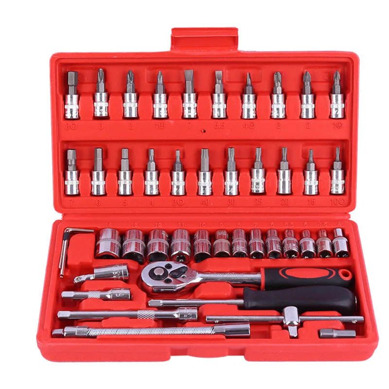 46Pcs Multifunctional Tool Box Wrench Socket Set Professional Toolbox Screwdriver Car Repair Tool Sets Bicycle Repair Tools Kit