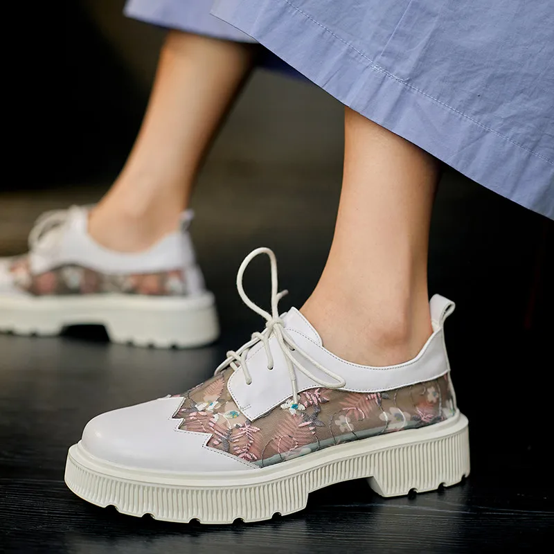 

Asumer 2021 New Arrive Flat Platform Shoes Women Genuine Leather Shoes Round Toe Lace Up Mesh Breathable Casual Shoes Woman