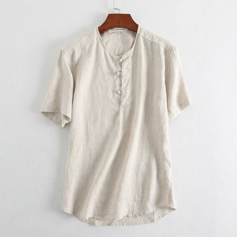 Роскошная мужская рубашка из чистого льна рубашки с коротким рукавом летняя